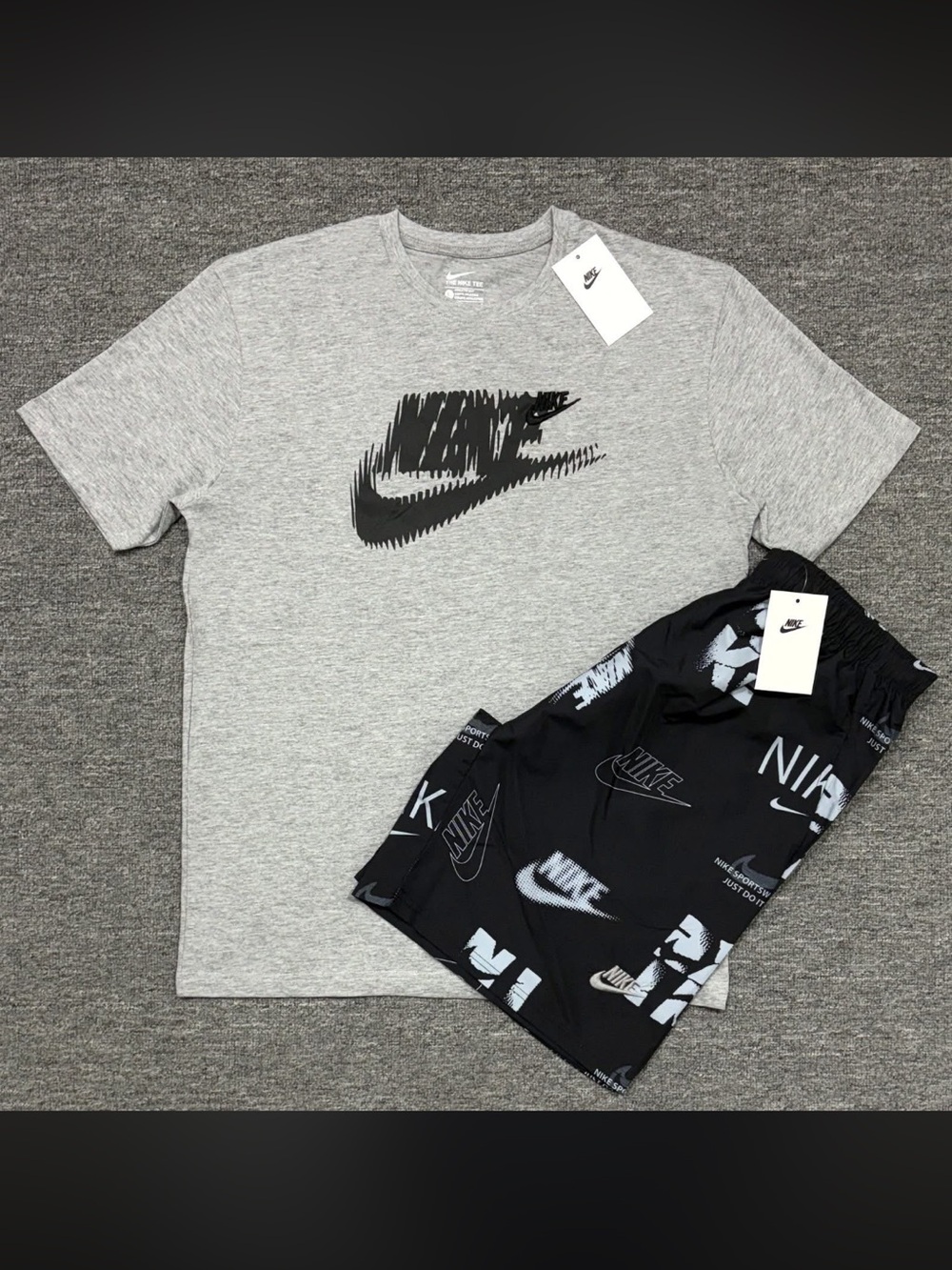 Nike Grey Tee with Black Logo & Black Logo-Print Shorts